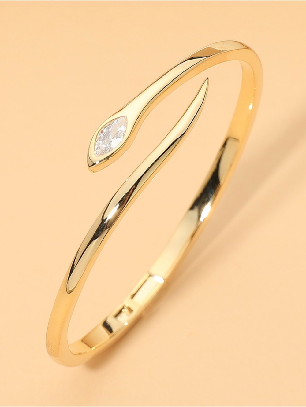 18K Gold Dipped Minimalist Crystal Pave Snake Head Hinged Bangle Bracelet